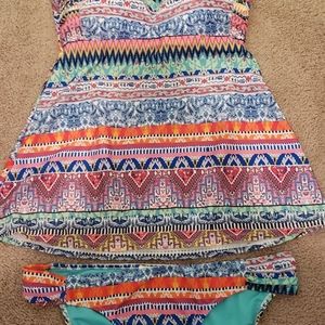 Jessica Simpson colorful tankini suit